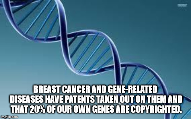 dna double helix - Breast Cancer And GeneRelated Diseases Have Patents Taken Out On Them And That 20% Of Our Own Genes Are Copyrighted. imgflip.com