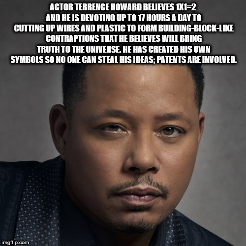 Actor Terrence Howard Believes 1112 And He Is Devoting Up To 17 Hours A Day To Cutting Up Wires And Plastic To Form BuildingBlock Contraptions That He Believes Will Bring Truth To The Universe He Has Created His Own Symbols So No One Can Steal His Ideas;…