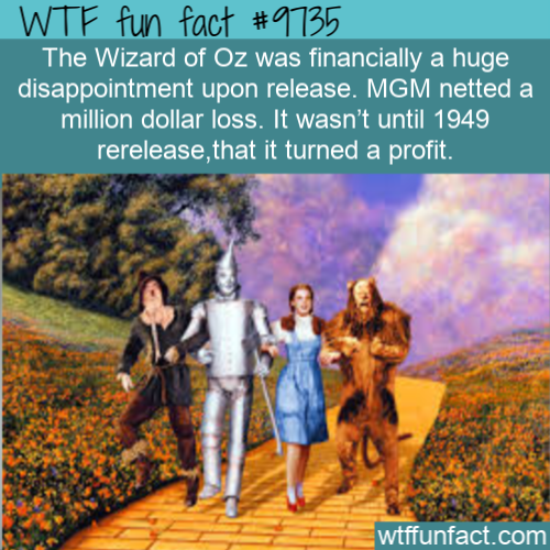 wizard of oz over the rainbow - Wtf fun fact The Wizard of Oz was financially a huge disappointment upon release. Mgm netted a million dollar loss. It wasn't until 1949, rerelease, that it turned a profit. wtffunfact.com