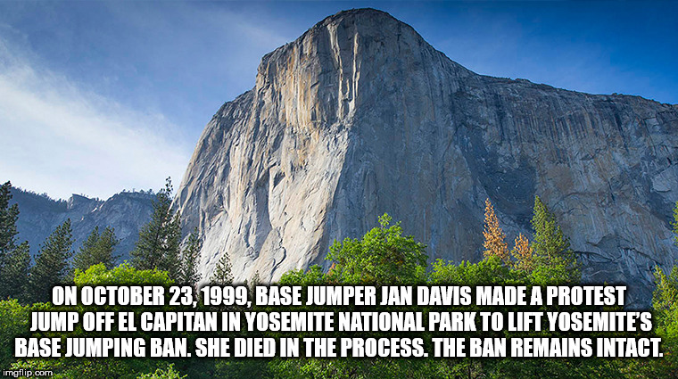 yosemite national park, el capitan - On , Base Jumper Jan Davis Made A Protest Jump Off El Capitanin Yosemite National Park To Lift Yosemite'S Base Jumping Ban. She Died In The Process. The Ban Remains Intact imgflip.com