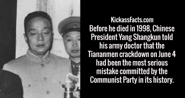 monochrome photography - KickassFacts.com Before he died in 1998, Chinese President Yang Shangkun told his army doctor that the Tiananmen crackdown on June 4 had been the most serious mistake committed by the Communist Party in its history.