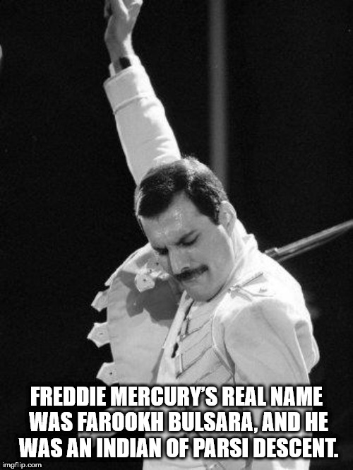 fun facts - freddie mercury meme - Freddie Mercury'S Real Name Was Farookh Bulsara, And He Was An Indian Of Parsi Descent. imgflip.com