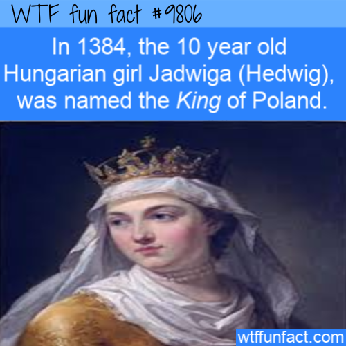 head - Wtf fun fact In 1384, the 10 year old Hungarian girl Jadwiga Hedwig, was named the King of Poland. wtffunfact.com