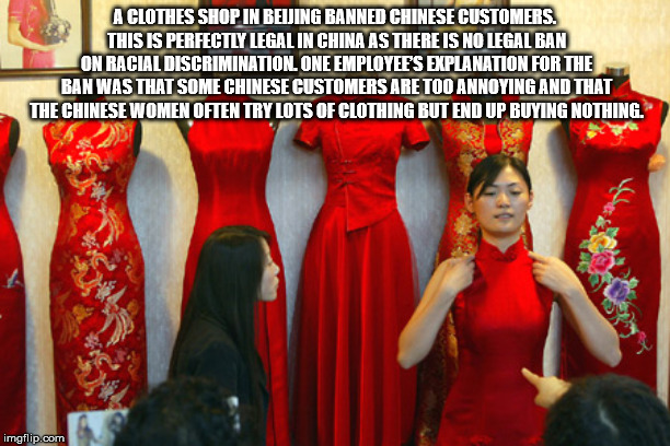 shoulder - A Clothes Shop In Beijing Banned Chinese Customers. This Is Perfectly Legal In China As There Is No Tegal Ban On Racial Discrimination One Employee'S Explanation For The Ban Was That Some Chinese Customers Are Too Annoying And That The Chinese 