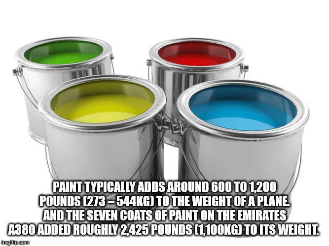 plastic - Paint Typically Adds Around 600 To 1200 Pounds G To The Weight Of A Plane And The Seven Coats Of Paint On The Emirates A380 Added Roughly 2425 Pounds G To Its Weight imgflip.com Pounds 1273Saako To The Weight Of A Plane