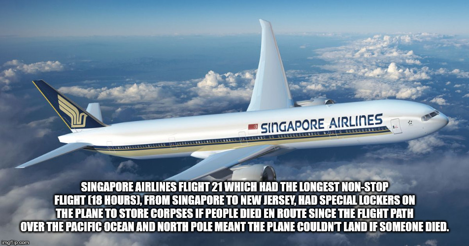 4 singapore airlines - Singapore Airlines Singapore Airlines Flight 21 Which Had The Longest NonStop Flight 18 Hours, From Singapore To New Jersey, Had Special Lockers On The Plane To Store Corpses If People Died En Route Since The Flight Path Over The Pa