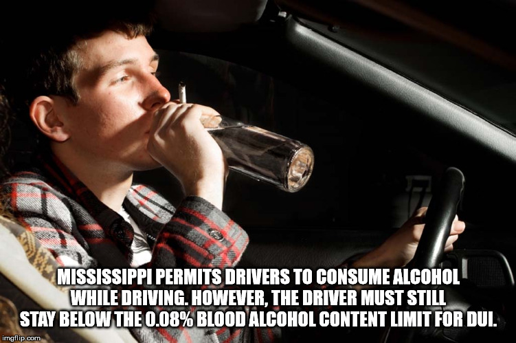 Mississippi Permits Drivers To Consume Alcohol While Driving. However, The Driver Must Still Stay Below The 0.08% Blood Alcohol Content Limit For Dui. imgflip.com