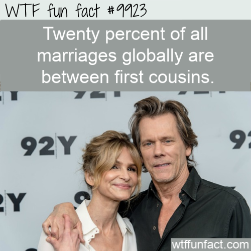 today kyra sedgwick - Wtf fun fact Twenty percent of all marriages globally are between first cousins. 92Y wtffunfact.com