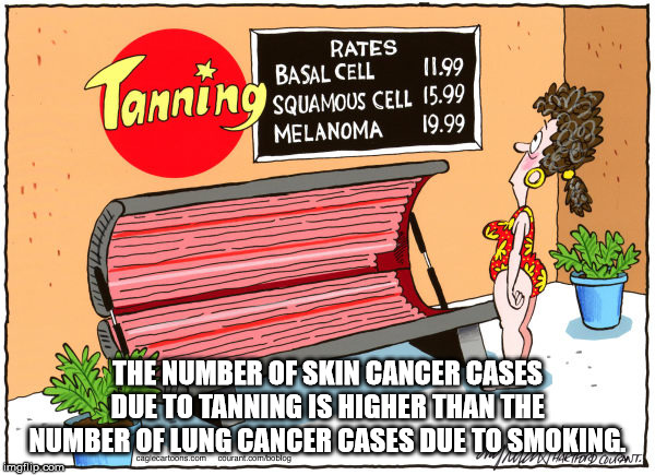 melanoma tanning bed - Rates Basal Cell 11.99 Squamous Cell 15.99 Melanoma 19.99 11 3 The Number Of Skin Cancer Cases Due To Tanning Is Higher Than The Number Of Lung Cancer Cases Due To Smoking. cag ecartoons.com couran.com Blog W Hil Unt Imgflip.com