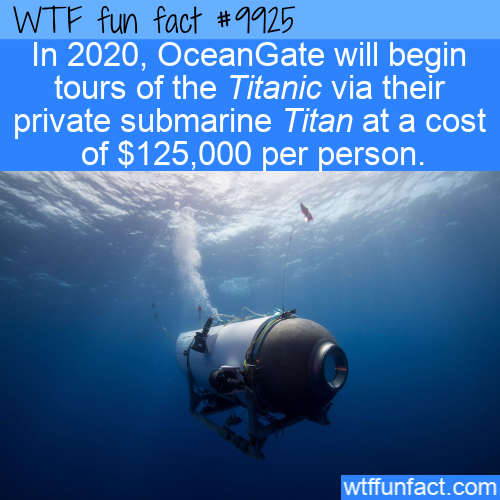 water - Wtf fun fact In 2020, OceanGate will begin tours of the Titanic via their private submarine Titan at a cost of $125,000 per person. wtffunfact.com