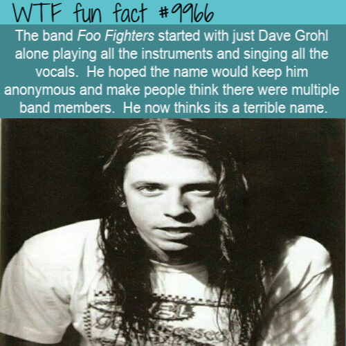 album cover - Wtf fun fact The band Foo Fighters started with just Dave Grohl alone playing all the instruments and singing all the vocals. He hoped the name would keep him anonymous and make people think there were multiple band members. He now thinks it