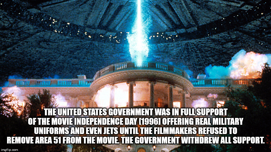 independence day movie - The United States Government Was In Full Support Of The Movie Independence Day 19961 Offering Real Military Uniforms And Even Jets Until The Filmmakers Refused To Remove Area 51 From The Movie The Government Withdrew All Support i