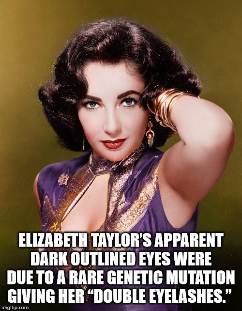 black hair - Elizabeth Taylor'S Apparent Dark Outlined Eyes Were Due To A Rare Genetic Mutation Giving Her Double Eyelashes." imgflip.com