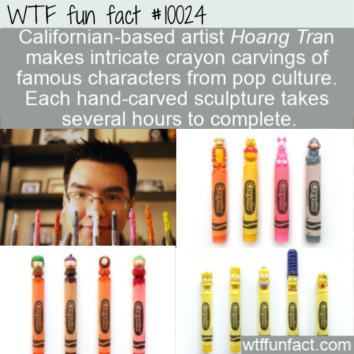 bottle - Wtf fun fact Californianbased artist Hoang Tran makes intricate crayon carvings of famous characters from pop culture. Each handcarved sculpture takes several hours to complete. Crayola Crayola Crayola Crayola Lle . Os 23 Goyale Geyela Cayeta Cra