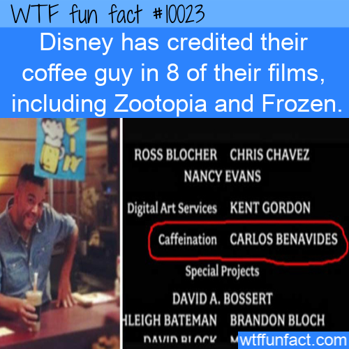 beauty blog - Wtf fun fact Disney has credited their coffee guy in 8 of their films, including Zootopia and Frozen. Ross Blocher Chris Chavez Nancy Evans Digital Art Services Kent Gordon Caffeination Carlos Benavides Special Projects David A. Bossert Hlei
