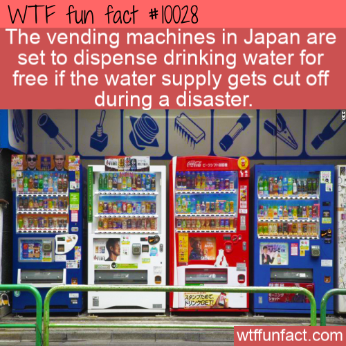 convenience store - Wtf fun fact The vending machines in Japan are set to dispense drinking water for free if the water supply gets cut off during a disaster. 20 Que Hen wtffunfact.com