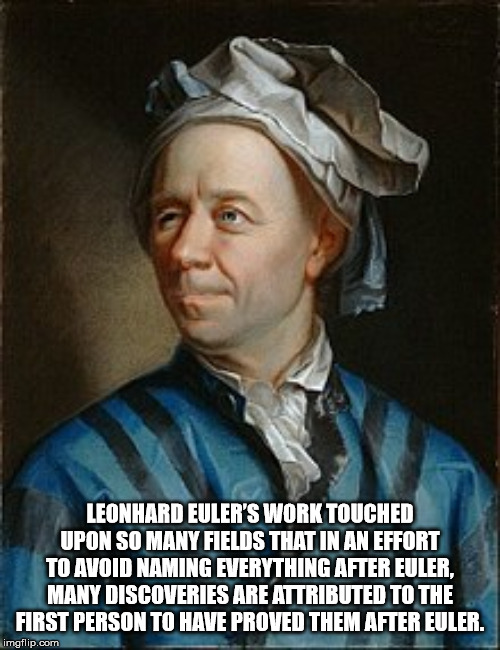 leonhard euler quotes - Leonhard Euler'S Work Touched Upon So Many Fields That In An Effort To Avoid Naming Everything After Euler, Many Discoveries Are Attributed To The First Person To Have Proved Them After Euler. imgflip.com