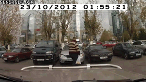 guy's car trapped by people parking too close