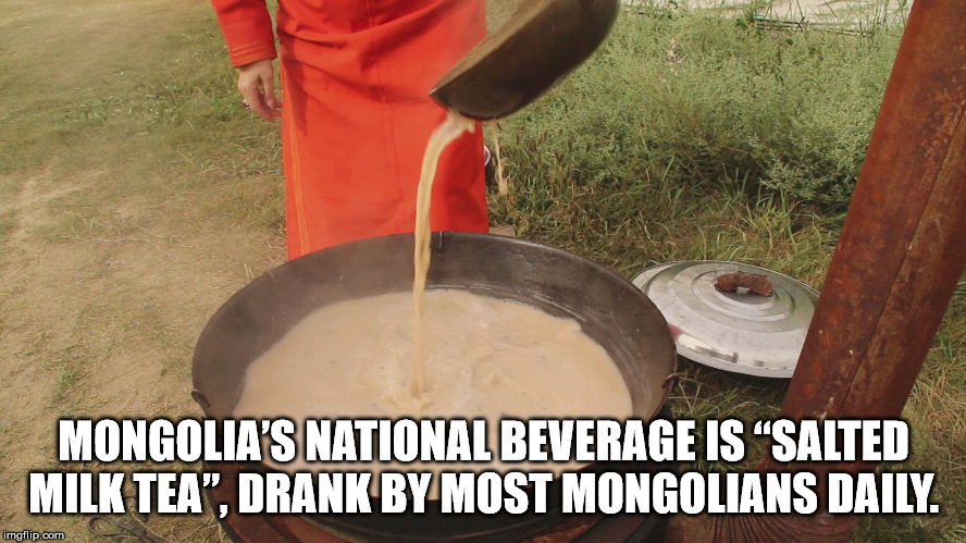 soil - Mongolia'S National Beverage Is Salted Milk Tea", Drank By Most Mongolians Daily. imgflip.com