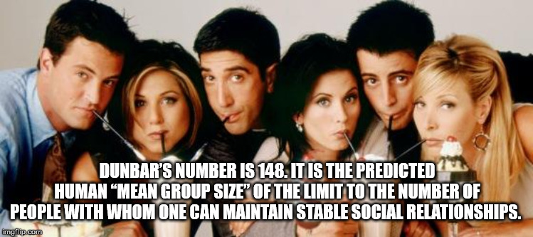 Dunbar'S Number Is 148. It Is The Predicted Human Mean Group Size Of The Limit To The Number Of People With Whom One Can Maintain Stable Social Relationships. imgflip.com