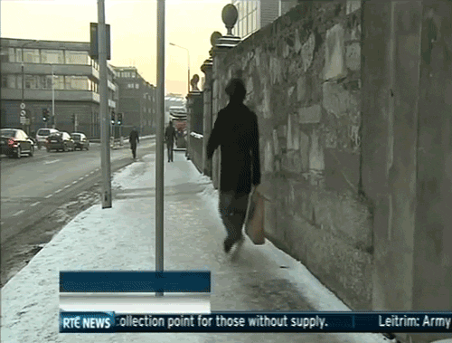 fall on ice gif - Rte News Collection point for those without supply. Leitrim Army