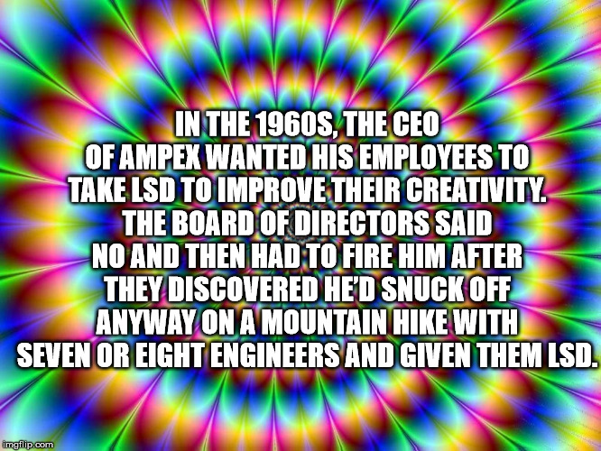 aeropuerto el dorado - In The 1960S, The Ceo Of Ampex Wanted His Employees To Take Lsd To Improve Their Creativity. The Board Of Directors Said No And Then Had To Fire Him After They Discovered He'D Snuck Off Anyway On A Mountain Hike With Seven Or Eight
