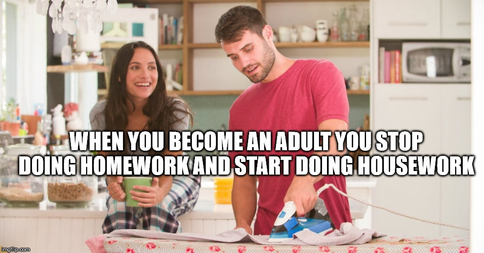 learning - When You Become An Adult You Stop Doing Homework And Start Doing Housework imgflip.com