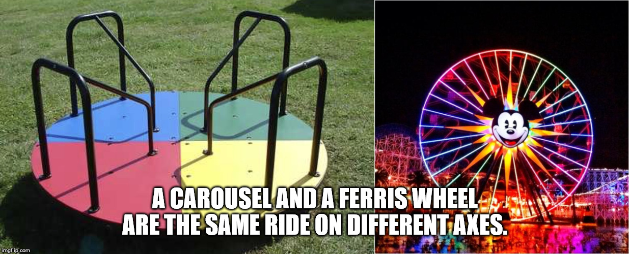 playground merry go round - A Carousel And A Ferris Wheelela Are The Same Ride On Different Axes. imgflip.com