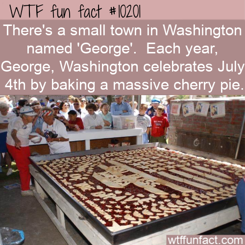 george washington cherry pie - Wtf fun fact There's a small town in Washington named 'George'. Each year, George, Washington celebrates July 4th by baking a massive cherry pie. wtffunfact.com