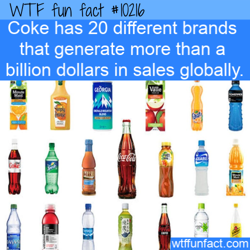 plastic bottle - Wtf fun fact Coke has 20 different brands that generate more than a billion dollars in sales globally. Georgia Valle wtffunfact.com