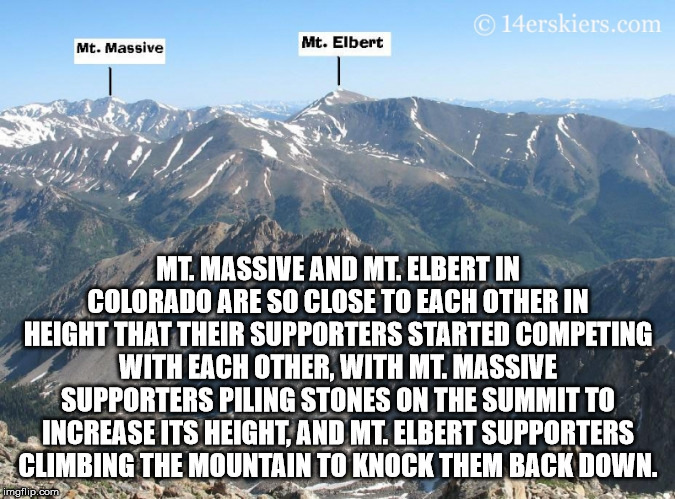 mountain range - 14erskiers.com Mt. Massive Mt. Elbert Mt. Massive And Mt. Elbert In Colorado Are So Close To Each Other In Height That Their Supporters Started Competing With Each Other With Mt. Massive Supporters Piling Stones On The Summit To Increase 