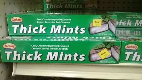 Mint - Thick Mints Zachary Cool, Creamy Peppermint Flavored Centers Covered in Real Chocolate Rick M ng Thick Mints Thick Mints Pick M th. Zachary Cool, Creamy Peppermint Flavored Net Wt 610211730