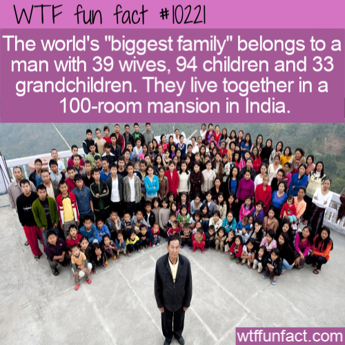 polygamy in christianity - Wtf fun fact The world's "biggest family" belongs to a man with 39 wives, 94 children and 33 grandchildren. They live together in a 100room mansion in India. wtffunfact.com
