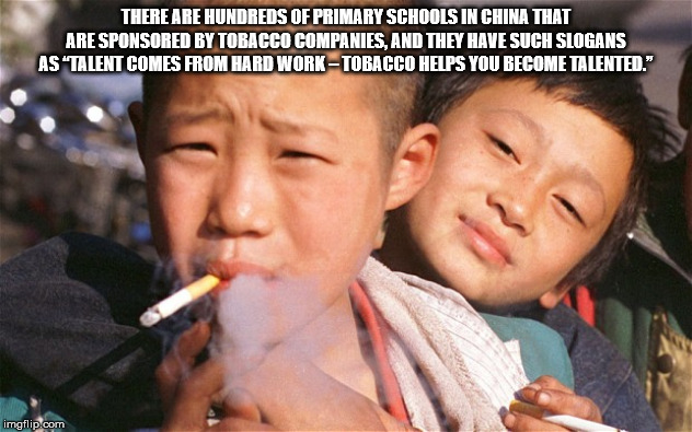 There Are Hundreds Of Primary Schools In China That Are Sponsored By Tobacco Companies, And They Have Such Slogans As "Talent Comes From Hard Work Tobacco Helps You Become Talented." imgflip.com