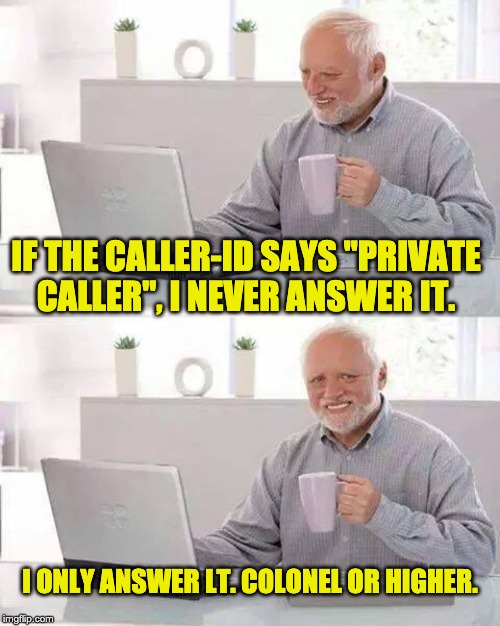 harold meme gay - If The CallerId Says "Private Caller" U Never Answer It. Only Answer Lt. Colonel Or Higher. imgp.com