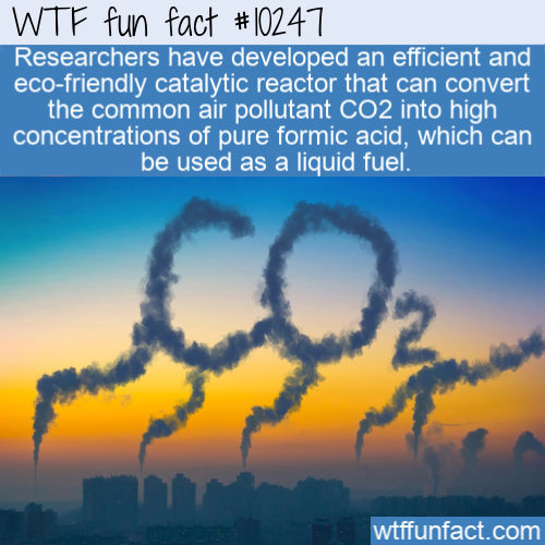 co2 pollution - Wtf fun fact Researchers have developed an efficient and ecofriendly catalytic reactor that can convert the common air pollutant CO2 into high concentrations of pure formic acid, which can be used as a liquid fuel. wtffunfact.com