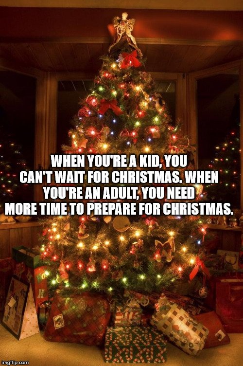 chris pine tree meme - When You'Re A Kid, You Can'T Wait For Christmas. When You'Re An Adult You Need More Time To Prepare For Christmas. imgflip.com