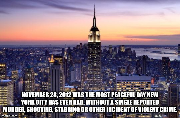 new york city - Was The Most Peaceful Day New York City Has Ever Had Without A Single Reported Murder, Shooting, Stabbing Or Other Incident Of Violent Crime imgflip.com