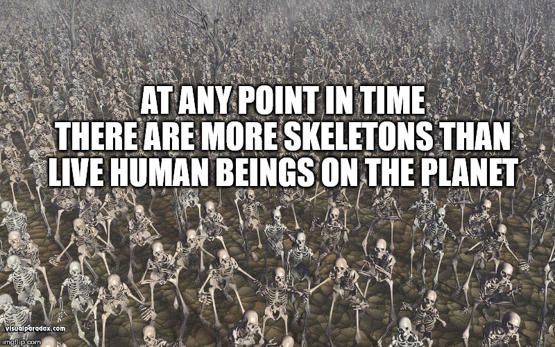 zombie horde - At Any Point In Time There Are More Skeletons Than Live Human Beings On The Planet Visualparadox.com imgflip.com