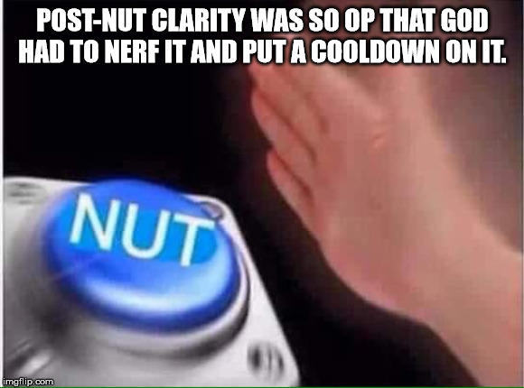 photo caption - PostNut Clarity Was So Op That God Had To Nerf It And Put A Cooldown On It. Nut imgflip.com