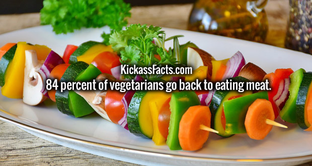 vegetarian food - KickassFacts.com 84 percent of vegetarians go back to eating meat.