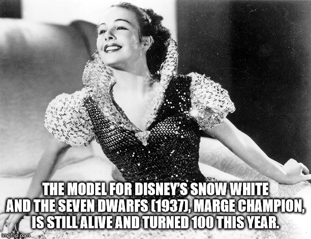 marge champion snow white - The Model For Disney'S Snow White And The Seven Dwarfs 1937, Marge Champion K Is Still Alive And Turned 100 This Year. imgflip.com