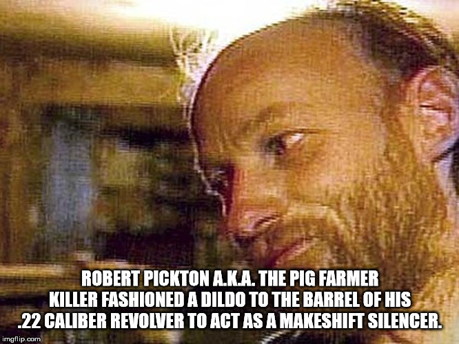 robert pickton - Robert Pickton A.K.A. The Pig Farmer Killer Fashioned A Dildo To The Barrel Of His .22 Caliber Revolver To Act As A Makeshift Silencer. imgflip.com