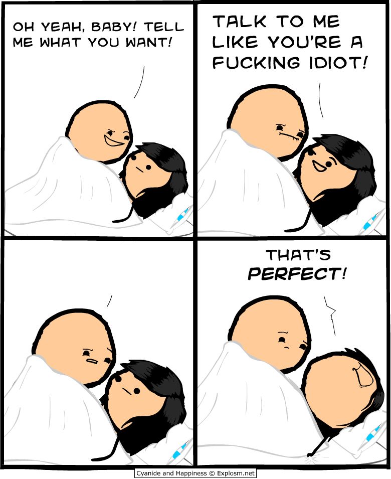 talk to me like you are an idiot - Oh Yeah, Baby! Tell Me What You Want! Talk To Me You'Re A Fucking Idiot! That'S Perfect! Cyanide and Happiness Explosm.net