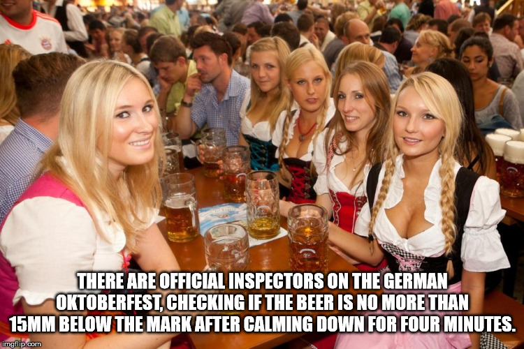 oktoberfest 2018 berlin - There Are Official Inspectors On The German Oktoberfest.Checking If The Beer Is No More Than 15 Mimibelow The Mark After Calming Down For Four Minutes. imgflip.com