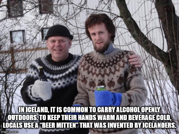 winter - Vin Iceland, It Is Common To Carry Alcohol Openly Outdoors. To Keep Their Hands Warm And Beverage Cold, Locals Use A Beer Mitten" That Was Invented By Icelanders. imgflip.com