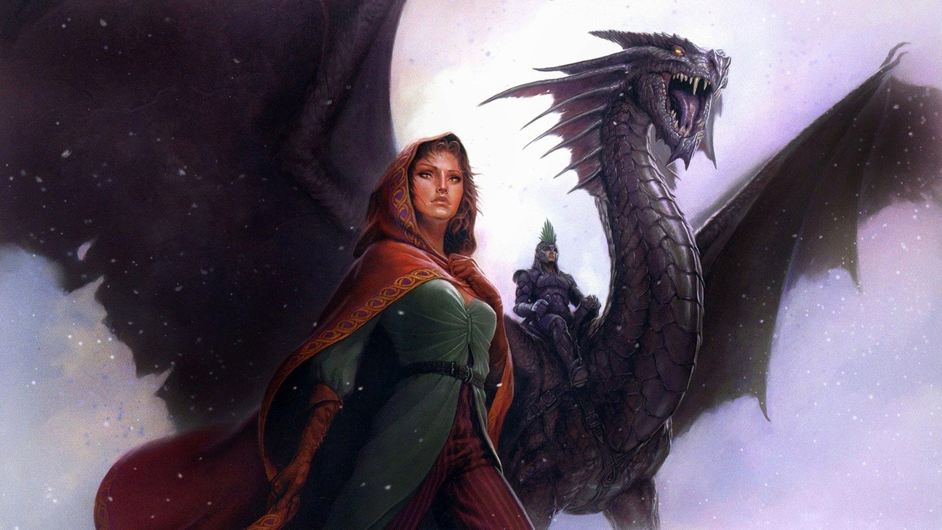 female warrior riding dragon