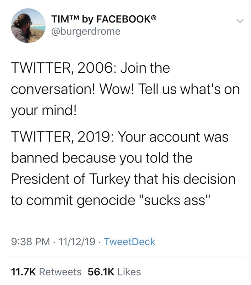 piers morgan twitter aoc - Timtm by Facebook Twitter, 2006 Join the conversation! Wow! Tell us what's on your mind! Twitter, 2019 Your account was banned because you told the President of Turkey that his decision to commit genocide "sucks ass" 111219 Twee