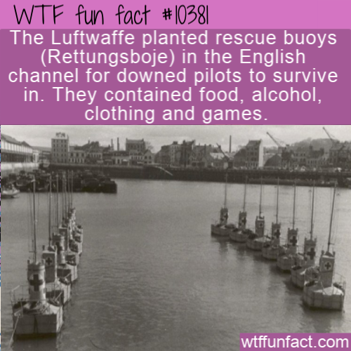 water transportation - Wtf fun fact The Luftwaffe planted rescue buoys Rettungsboje in the English channel for downed pilots to survive in. They contained food, alcohol, clothing and games. wtffunfact.com