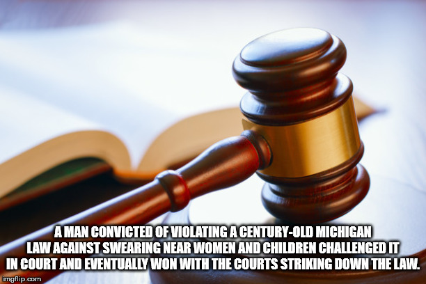 arbitration over litigation - A Man Convicted Of Violating A CenturyOld Michigan Law Against Swearing Near Women And Children Challenged It In Court And Eventually Won With The Courts Striking Down The Law. imgflip.com